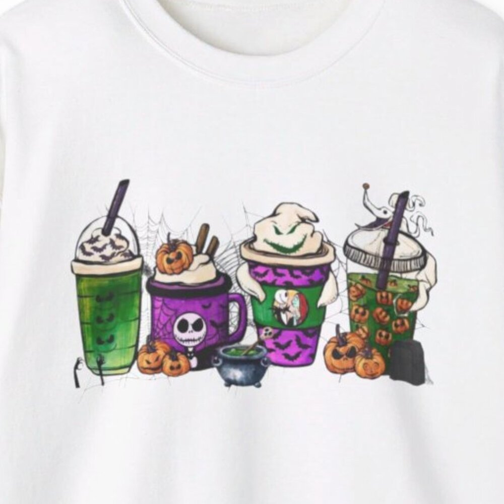 Women White Halloween Coffee Sweatshirt Nightmare Before Christmas Jack Skeleton